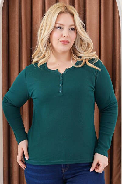 Siyezen Μπλούζα από βαμβάκι και λύκρα με λεπτομέρεια με κουμπιά σε μεγάλο μέγ...