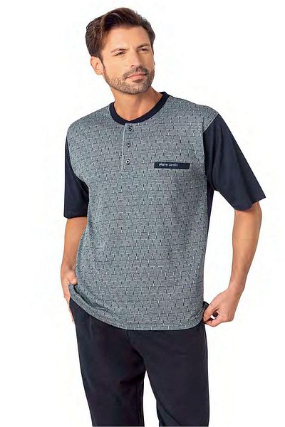 Pierre Cardin 6087 Ανδρικό κοντομάνικο 3 τεμαχίων ζακάρ πιτζάμες-μπλε