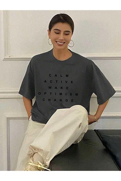 Boi Γυναικείο βαμβακερό μπλουζάκι Oversize - Calm Active Wake Printed, κοντομάνικο καλοκαίρι