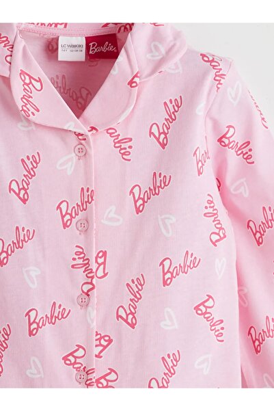 LC Waikiki Lcw Kids Pembe Gömlek Yaka Barbie Baskılı Kız Çocuk Pijama Takımı