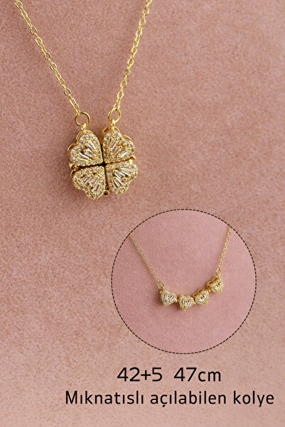 GUNESTAKI Yonca Çelik Kolye - Çelik Kararmaz Mıknatıslı Açılabilen Zirkon Taş...