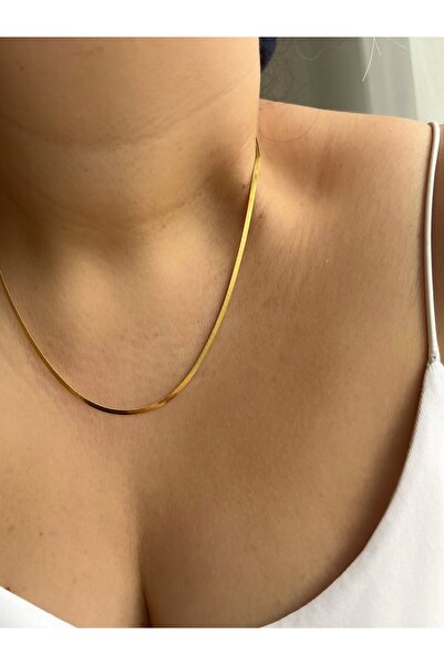 Owentis Çelik Gold İnce İtalyan Zincir Kolye 45 Cm -kararma yapmaz-