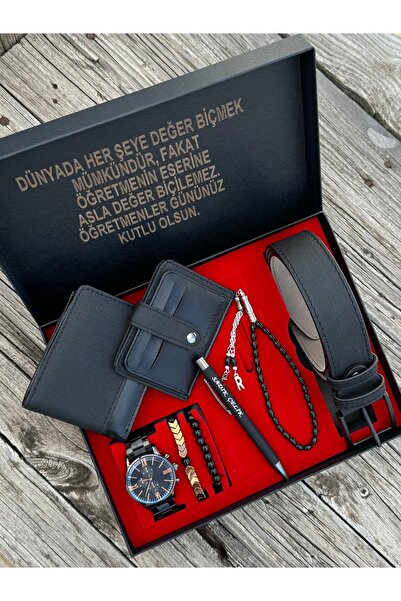 DEEPWELL Öğretmenler Gününe Özel Erkek Kol Saati Cüzdan Kartlık Kemer Tespih ...