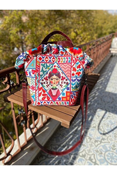 TALKING DREAMS Burgundy Ethnic Pattern Ruffle Bag