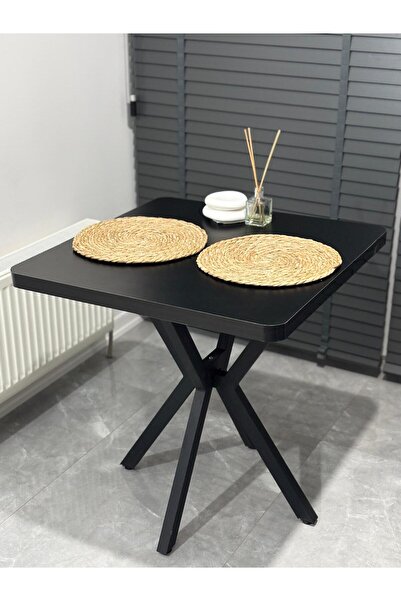 Besa Home Modülare Mutfak Yemek Masası Balkon Masası Cafe Masası Metal Siyah Ayak 80 Cm