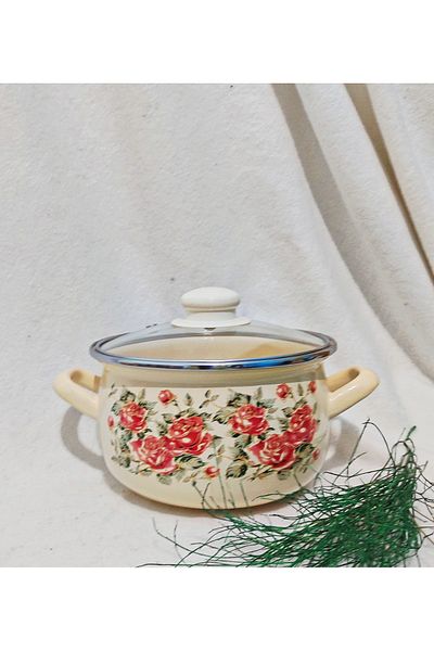 EBRULİEMAYE Red Rose Cream Pot 2 Liters 18 cm Diameter Milk Yogurt Soup Increased Food Pot