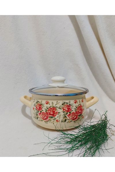 EBRULİEMAYE Red Rose Cream Pot 2 Liters 18 cm Diameter Milk Yogurt Soup Increased Food Pot