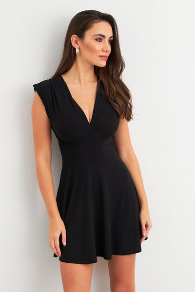 Cool & Sexy Schwarzes, gepolstertes, schulterfreies, zweireihiges Minikleid für Damen – ELT3678