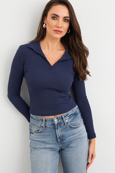 Cool & Sexy Sötétkék póló nyakú camisole női blúz - LON3006