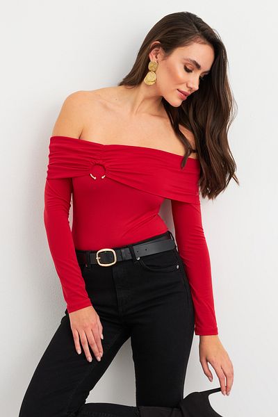 Cool & Sexy Dámský doplněk s červeným prstenem Madonna Collar Crop Blouse Rlo3043