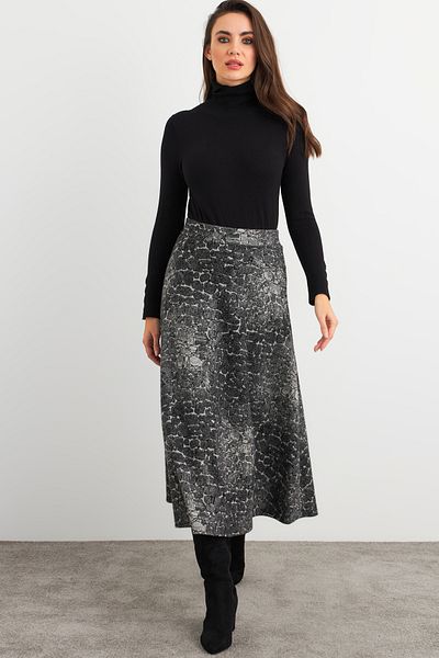 Cool & Modest Schwarzer Damen-Glockenrock mit Steindruck – MLON3007