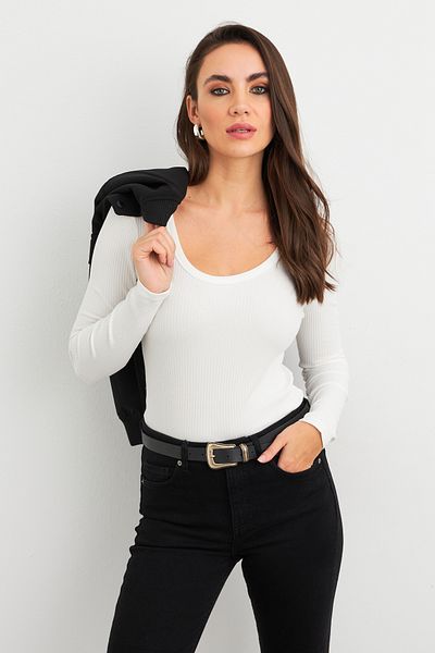 Cool & Sexy Ecrufarbene Damen-Basic-Bluse – AYD402
