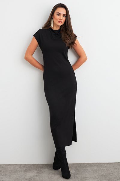 Cool & Sexy Rochie neagră de bază Midi pentru femei - Slit AYD408