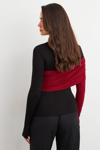 Cool & Sexy Schwarz-Burgunderfarbene Blockbluse für Damen EY3018