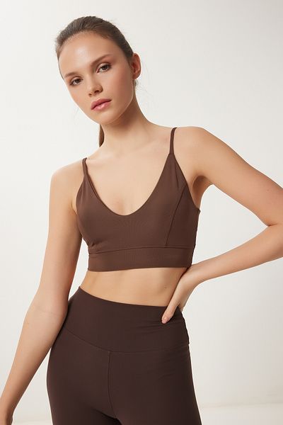 Happiness İstanbul Brauner gestrickter Sport-BH – unterstützter Shapewear-Träger VX00008
