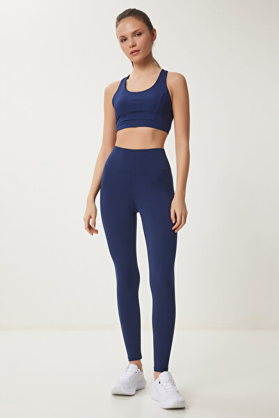 Happiness İstanbul Women's Navy Blue High Waist Knitted Sports Leggings Vx00002