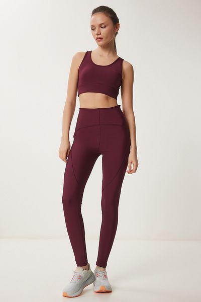 Happiness İstanbul Sport-Strick-Leggings für Damen in Burgunderrot – VX00006