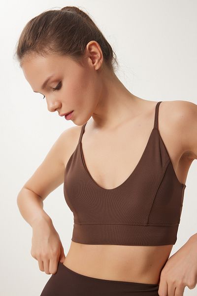Happiness İstanbul Brauner gestrickter Sport-BH – unterstützter Shapewear-Träger VX00008