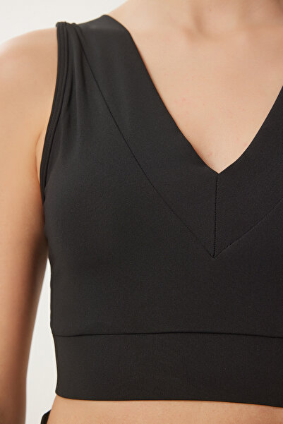Happiness İstanbul Fekete V-nyakú formázó sportmelltartó - Push Up Knitted VX00009