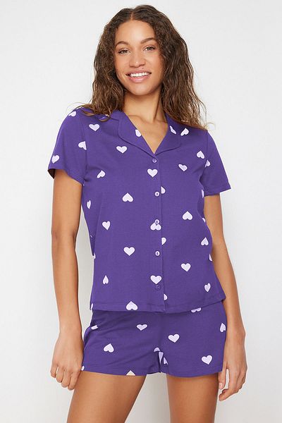 Trendyol Collection Sada pyžama Heart Lilac Shorts 100% bavlna - THMSS21PT0756