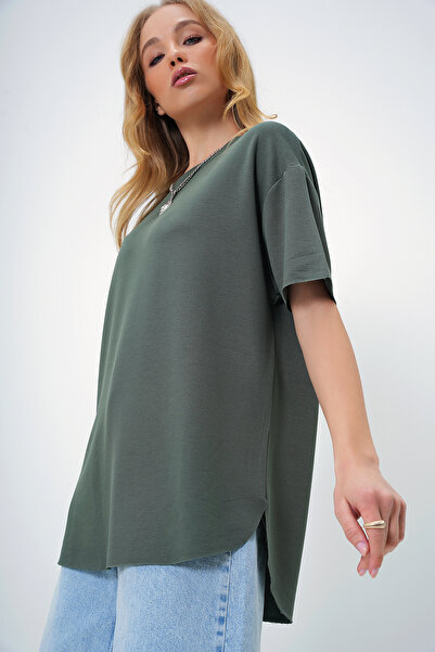 Trend Alaçatı Stili Women's Khaki Crew Neck Oval Cut Modal T-Shirt Alc-X11506