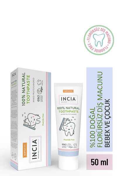 Incia 100% Natural Toothpaste Baby and Child Mixed Fruit Flavor Fluoride Free 50 ml