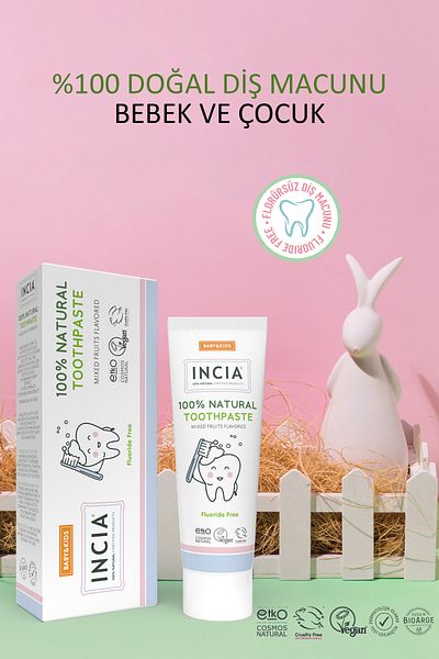 Incia 100% Natural Toothpaste Baby and Child Mixed Fruit Flavor Fluoride Free 50 ml
