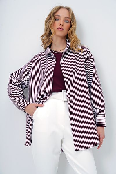 Trend Alaçatı Stili Damen-Hemd aus bordeauxrotem, verstecktem, übergroßem Popeline-Stoff ALC-X13161