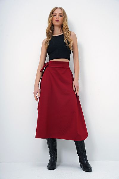 Trend Alaçatı Stili Burgunderfarbener, asymmetrisch geschnittener Taillenrock für Damen ALC-X5001