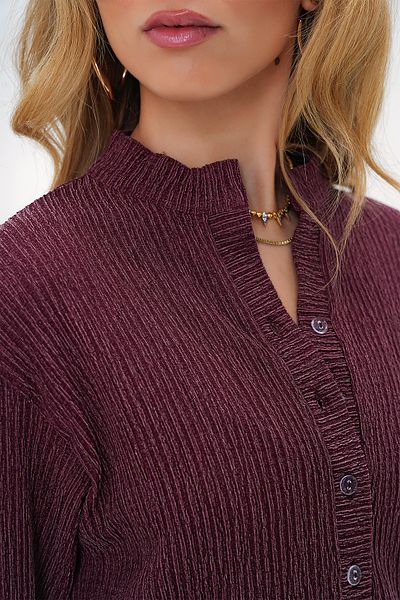 Trend Alaçatı Stili Burgundy Balloon Sleeve Textured Shirt Blouse - Prevailing Neckline, Button, Wrap Alc-X11872