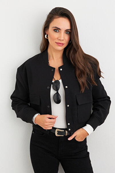 Cool & Sexy Women's Black Bomber Jacket QRS8375