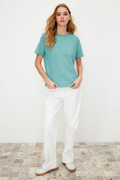 Trendyol Collection Turcoaz, 100% bumbac, tricou tricotat de bază cu gâtul turn TWOSS23TS00000
