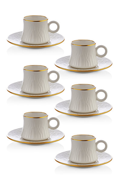 Kitchen Life 12 Parça 6 Kişilik Porselen Altın Yaldızlı Dalgalı Kahve Fincan Takımı - Zebra Desenli Kahve Fincanı