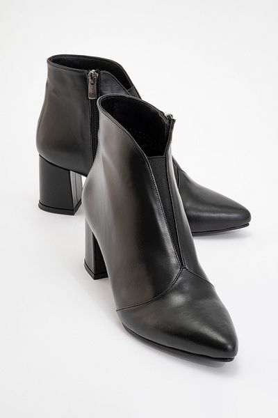 LuviShoes Γυναικείες μπότες με χοντρό τακούνι FİNDA Μαύρο Γνήσιο Δέρμα