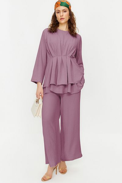 Trendyol Modest Lilac Aerobin Tunic and Pants Set - Drawstring Woven Tctss24Us00009