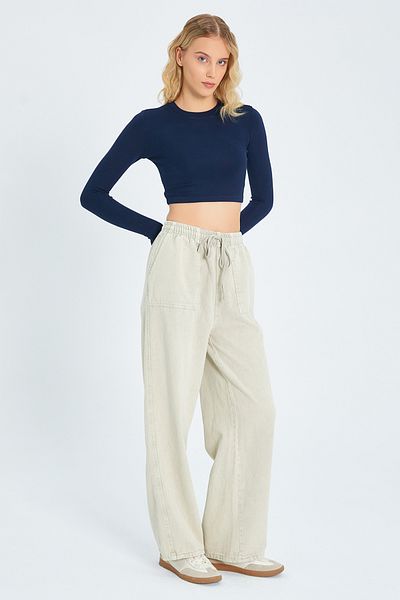 Trendyol Collection Beige Wide Leg Woven Trousers with Pocket Detail, Denim Look Twoss25Pl00076