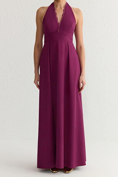 Trendyol Collection Švestkové krajkové dlouhé večerní šaty Tprss25Ae00035