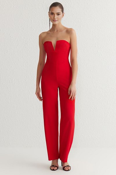 Trendyol Collection Red Strapless Woven Jumpsuit Tprss25Tu00004