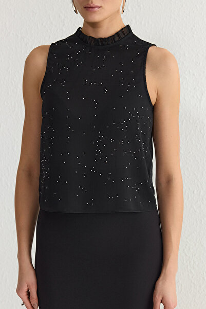 Trendyol Collection Black Shiny Rhinestone Chiffon Woven Bustier Tprss25Bs00008