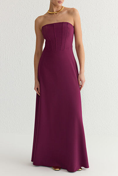 Trendyol Collection Švestkové A-Line bez ramínek dlouhé stylové večerní šaty a šaty pro návrat domů Tprss25Ae00021