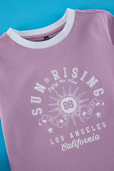 TRENDYOLKIDS Tricou tricotat cu imprimeu violet TKDSS25TS00042