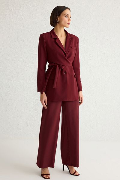 Trendyol Collection Zweireihige, kastanienbraune Blazerjacke mit Gürtel – gefüttert, gewebt, TWOAW21CE0320