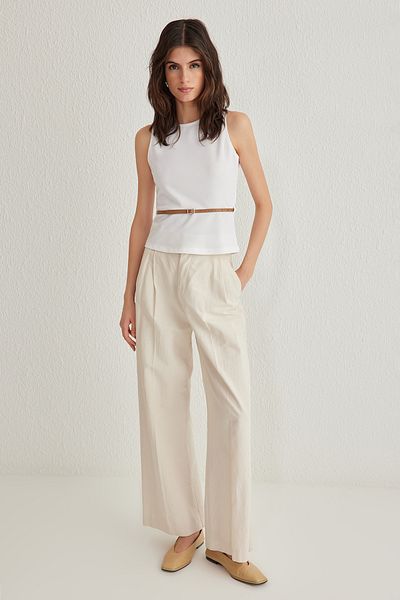 Trendyol Collection Ecru Belted Fitted/Body-Sitting Pletená halenka Twoss25Bz00022
