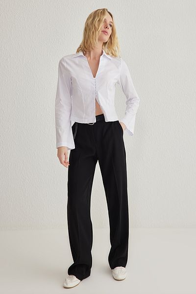 Trendyol Collection Λεπτομερές υφαντό φερμουάρ Lycra που κάθεται στη μέση