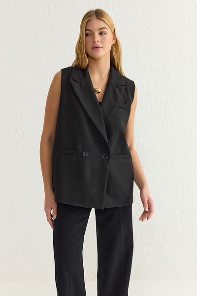 Trendyol Collection Black Oversize Lining Detailed Woven Vest Twoss25Ye00014