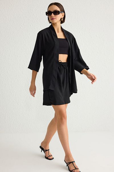Trendyol Collection Oversize Black Jacket and Shorts Set - Woven Twoss25Au00030