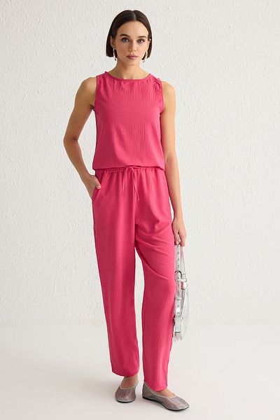 Trendyol Collection Fuchsia Tank Top and Wide-Leg Pants Set - Elastic Waist Woven Bottom-Top Set Twoss25Au00029