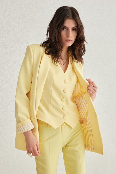 Trendyol Collection Gelb gestreifte Blazerjacke TWOAW20CE0316