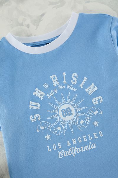 TRENDYOLKIDS Dětské modré tričko s potiskem Tkdss25Ts00042