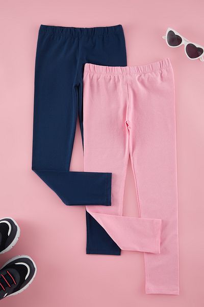 TRENDYOLKIDS Einfarbige Strickstrumpfhose aus Baumwolle für Mädchen in Indigo-Rosa, 2er-Set – TKDSS25TA00006